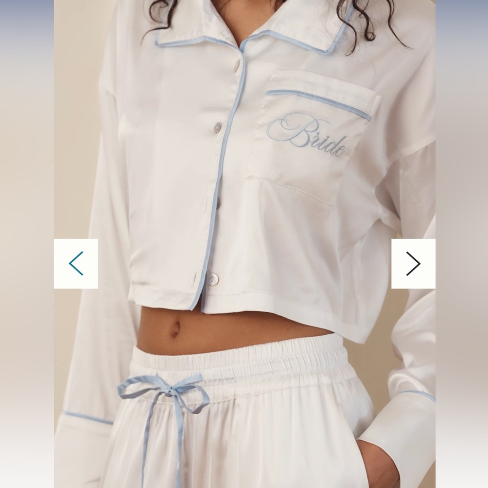Women's White and Blue Bridal Pajama Set